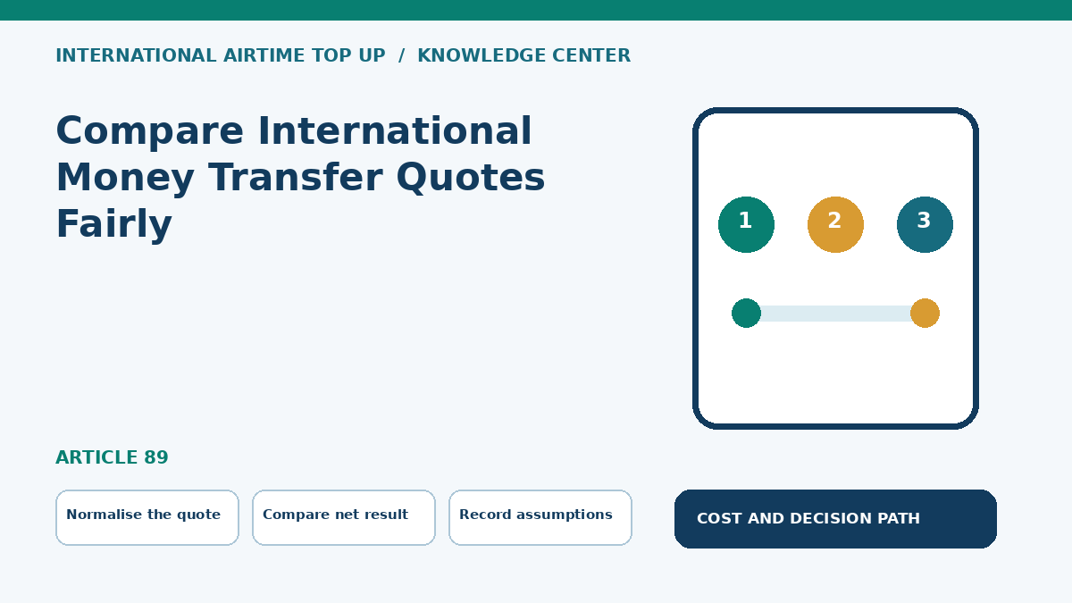 Compare International Money Transfer Quotes Fairly — Normalise the quote, Compare net result, Record assumptions