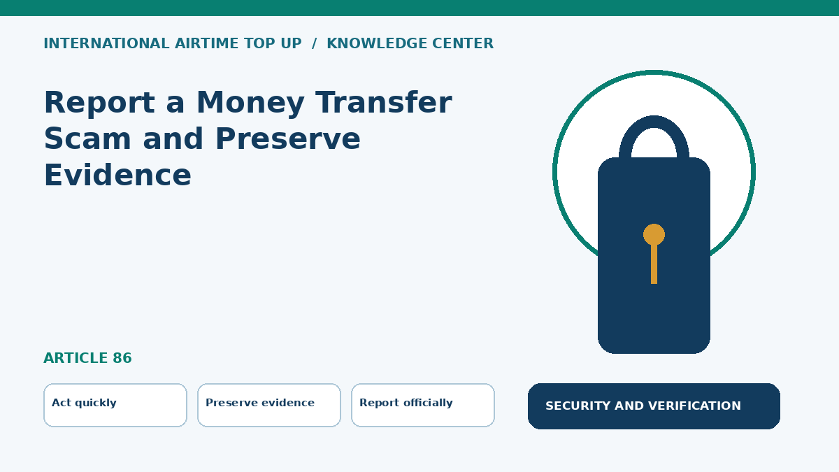 Report a Money Transfer Scam and Preserve Evidence — Act quickly, Preserve evidence, Report officially
