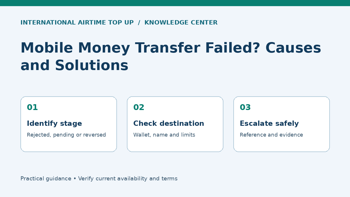 Mobile Money Transfer Failed? Causes and Solutions - Identify stage, Check destination, Escalate safely