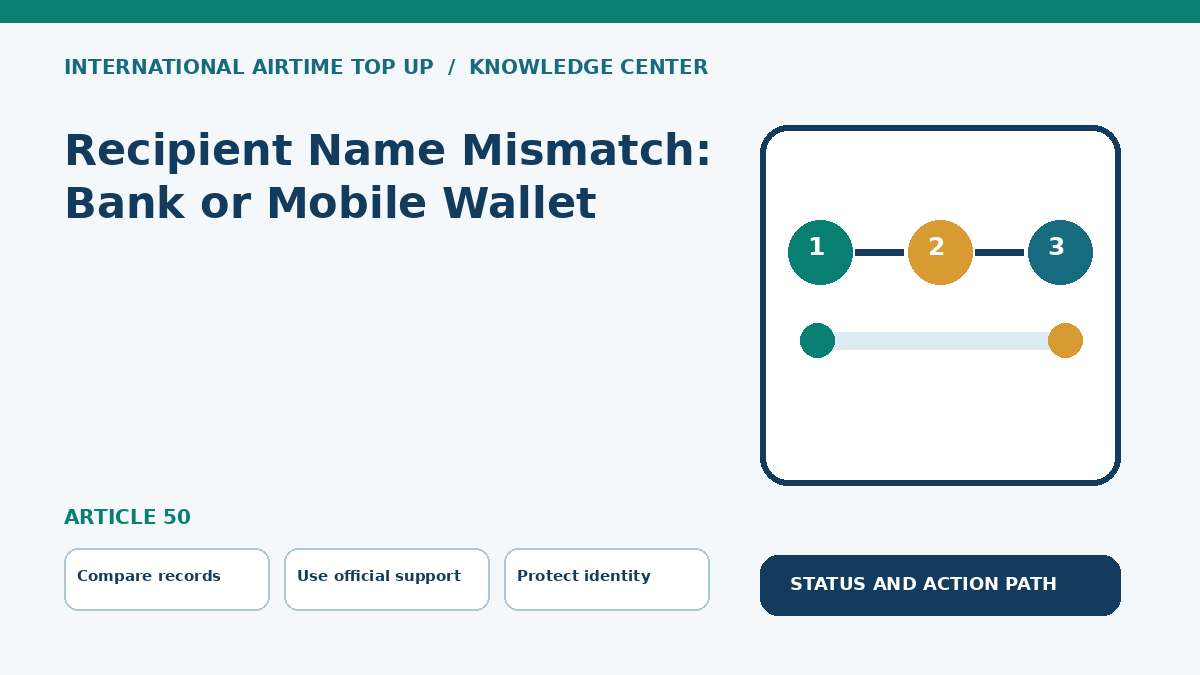 Recipient Name Mismatch: Bank or Mobile Wallet — Compare records, Use official support, Protect identity