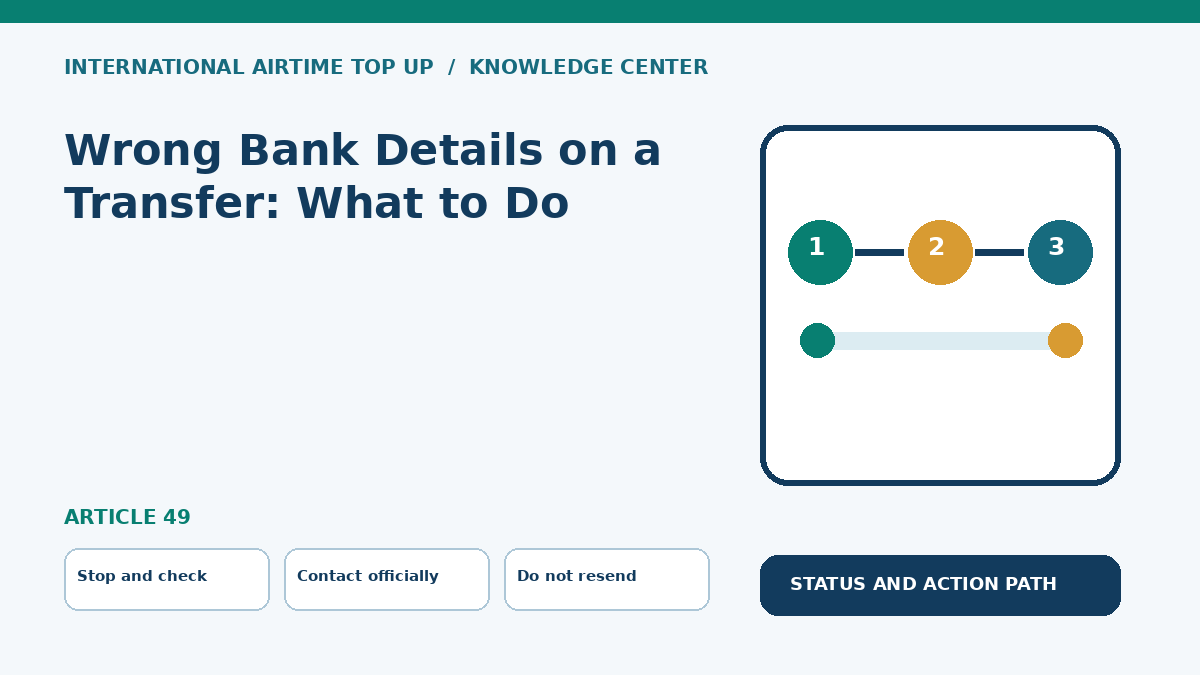 Wrong Bank Details on a Transfer: What to Do — Stop and check, Contact officially, Do not resend